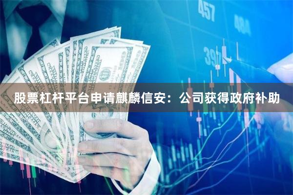 股票杠杆平台申请麒麟信安：公司获得政府补助